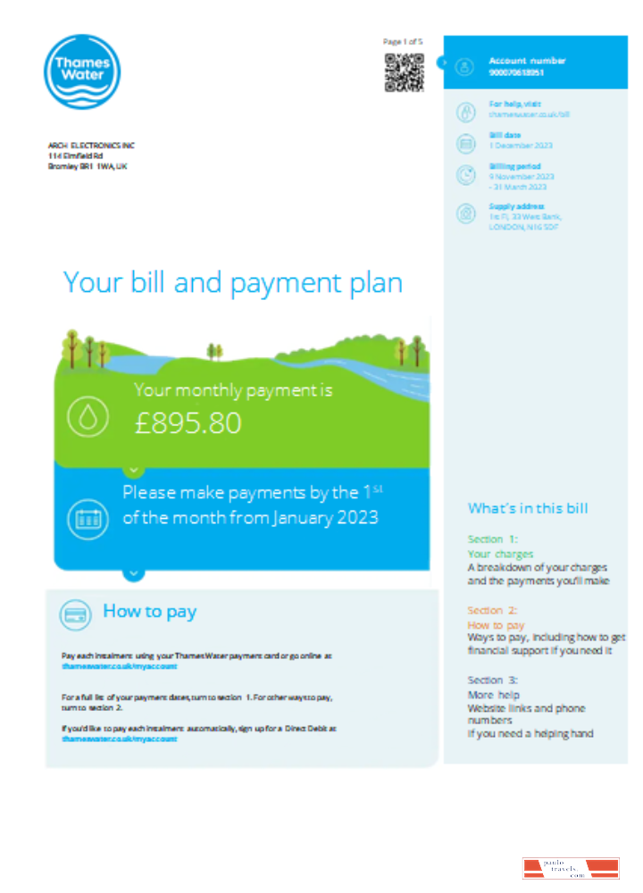 Thames Water utility business bill SCR PSD template
